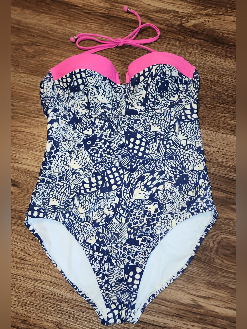 Lilly Pulitzer Halter One-Piece Swimsuit โ Navy Fish Print - Size M - Picture 2 of 4